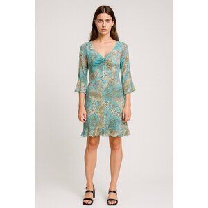 vintage 90s RUCHED PAISLEY DRESS knit blue MEDIUM snakeskin mini lettuce hem